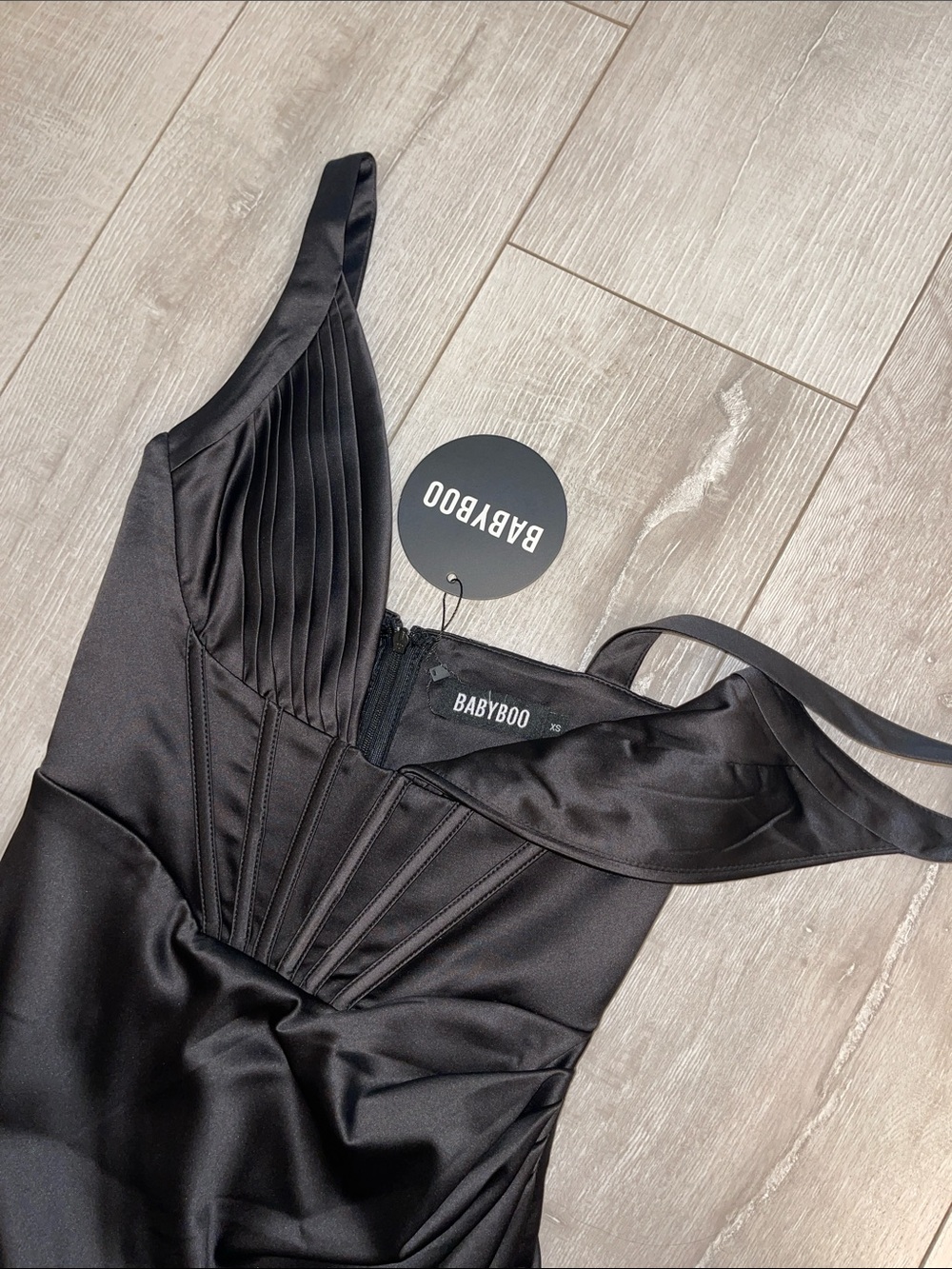 🖤🌹NWT Babyboo Black Evening Dress Silk with Corset top- XS- never worn!🌹🖤 - Picture 6 of 7